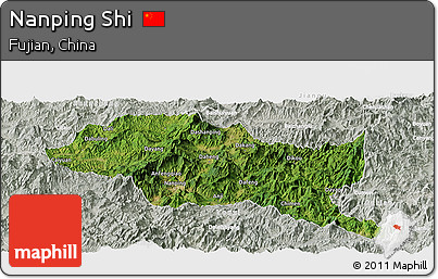 Satellite Panoramic Map of Nanping Shi, lighten, semi-desaturated