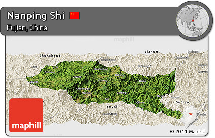 Satellite Panoramic Map of Nanping Shi, shaded relief outside
