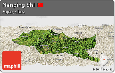 Satellite Panoramic Map of Nanping Shi, shaded relief outside