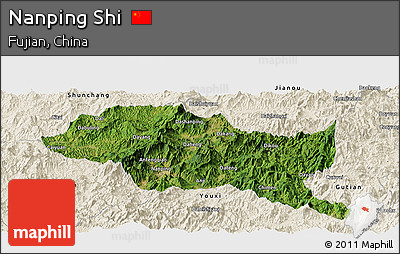 Satellite Panoramic Map of Nanping Shi, shaded relief outside