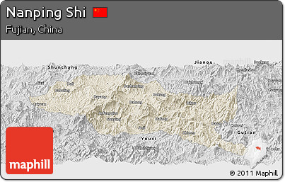 Shaded Relief Panoramic Map of Nanping Shi, desaturated