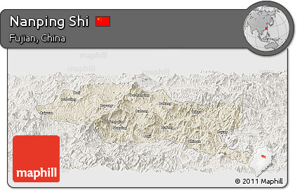 Shaded Relief Panoramic Map of Nanping Shi, lighten