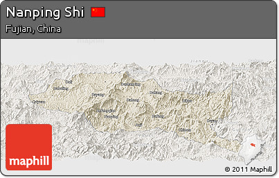Shaded Relief Panoramic Map of Nanping Shi, lighten