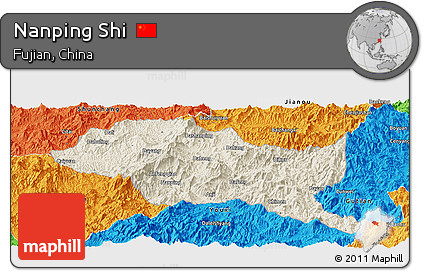 Shaded Relief Panoramic Map of Nanping Shi, political outside