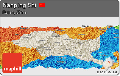 Shaded Relief Panoramic Map of Nanping Shi, political outside