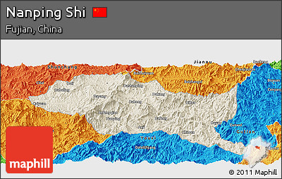 Shaded Relief Panoramic Map of Nanping Shi, political outside