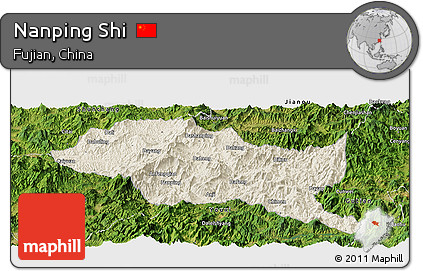 Shaded Relief Panoramic Map of Nanping Shi, satellite outside