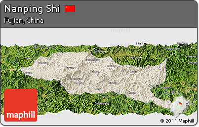 Shaded Relief Panoramic Map of Nanping Shi, satellite outside