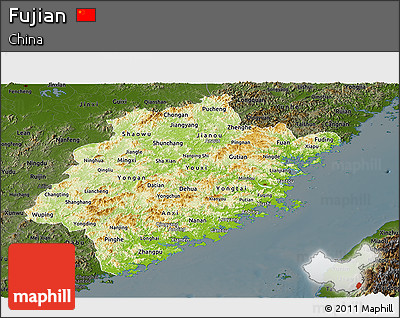 Physical Panoramic Map of Fujian, darken