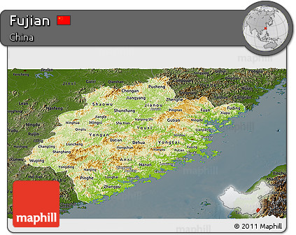 Physical Panoramic Map of Fujian, darken