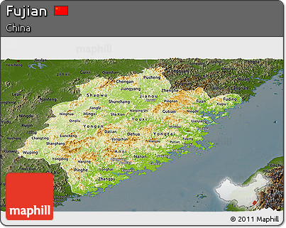 Physical Panoramic Map of Fujian, darken