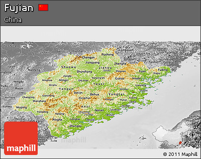 Physical Panoramic Map of Fujian, desaturated