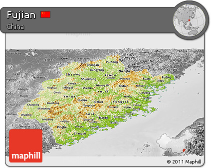 Physical Panoramic Map of Fujian, desaturated