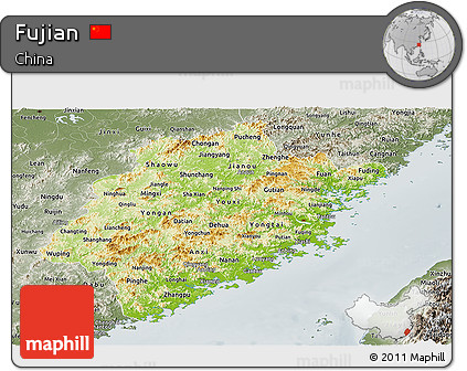 Physical Panoramic Map of Fujian, semi-desaturated