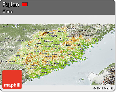 Physical Panoramic Map of Fujian, semi-desaturated