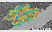 Political Panoramic Map of Fujian, darken, desaturated