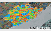 Political Panoramic Map of Fujian, darken, semi-desaturated