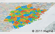 Political Panoramic Map of Fujian, lighten, semi-desaturated