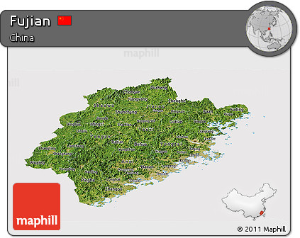 Satellite Panoramic Map of Fujian, cropped outside