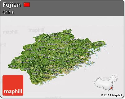 Satellite Panoramic Map of Fujian, cropped outside