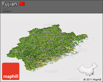 Satellite Panoramic Map of Fujian, cropped outside