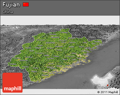 Satellite Panoramic Map of Fujian, desaturated