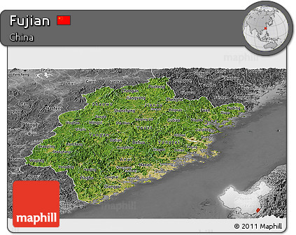 Satellite Panoramic Map of Fujian, desaturated