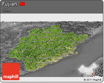 Satellite Panoramic Map of Fujian, desaturated