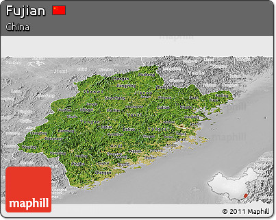 Satellite Panoramic Map of Fujian, lighten, desaturated