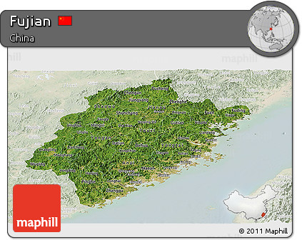 Satellite Panoramic Map of Fujian, lighten