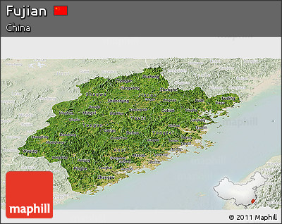Satellite Panoramic Map of Fujian, lighten