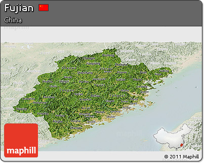 Satellite Panoramic Map of Fujian, lighten