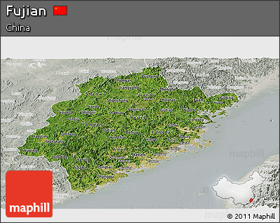 Satellite Panoramic Map of Fujian, lighten, semi-desaturated
