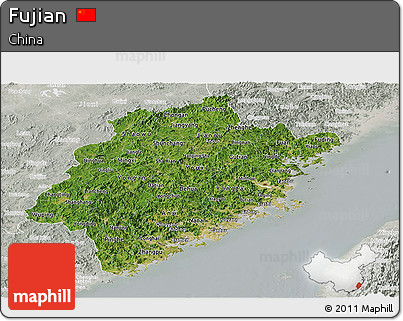 Satellite Panoramic Map of Fujian, lighten, semi-desaturated