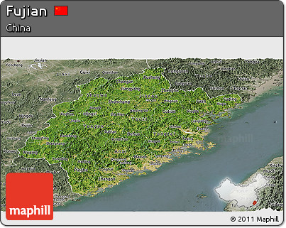 Satellite Panoramic Map of Fujian, semi-desaturated