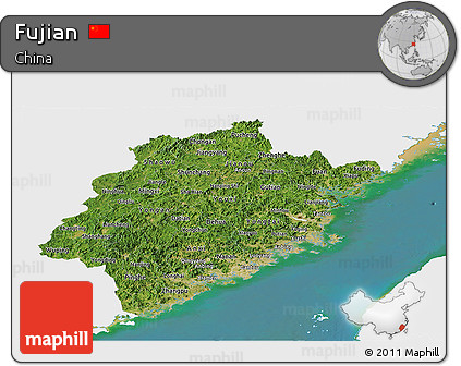 Satellite Panoramic Map of Fujian, single color outside
