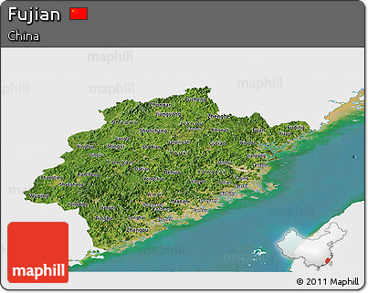 Satellite Panoramic Map of Fujian, single color outside
