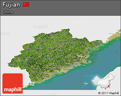 Satellite Panoramic Map of Fujian, single color outside