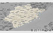 Shaded Relief Panoramic Map of Fujian, darken, desaturated