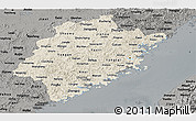 Shaded Relief Panoramic Map of Fujian, darken, semi-desaturated