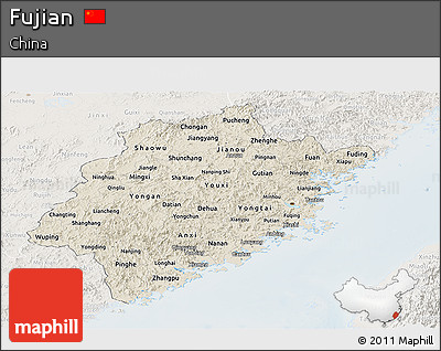 Shaded Relief Panoramic Map of Fujian, lighten