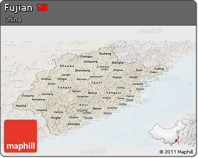Shaded Relief Panoramic Map of Fujian, lighten