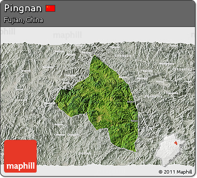 Satellite 3D Map of Pingnan, lighten, semi-desaturated