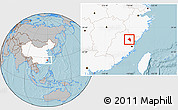 Gray Location Map of Pingnan, highlighted country, hill shading