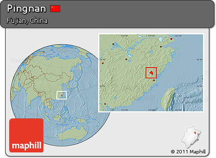 Savanna Style Location Map of Pingnan, hill shading