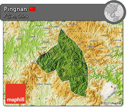 Satellite Map of Pingnan, physical outside