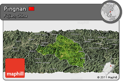 Satellite Panoramic Map of Pingnan, semi-desaturated