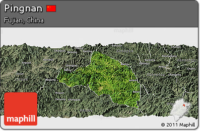Satellite Panoramic Map of Pingnan, semi-desaturated