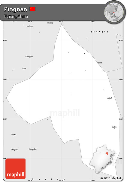 Silver Style Simple Map of Pingnan