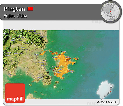Political 3D Map of Pingtan, satellite outside